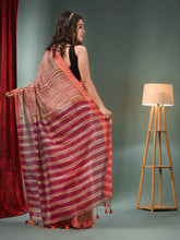 Grey And Orange Cotton Blend Handwoven Saree With Stripes Pallu-MA50BCT06550046